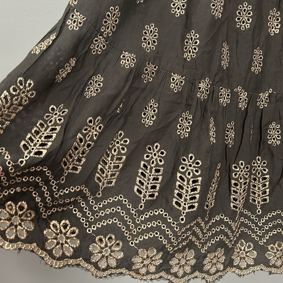 Ruby Yaya Grey Gold Eyelet Stitch Cold Sleeveless Layered Mini Dress size S - Picture 4 of 14